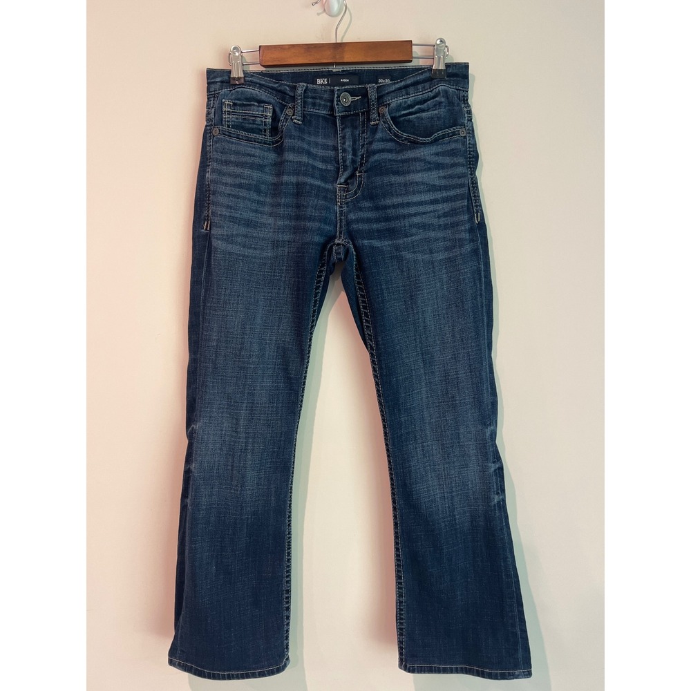 BKE Aiden Bootcut Jeans Mens 30x30 Dark Wash Heavy Stitch Denim Mid Rise